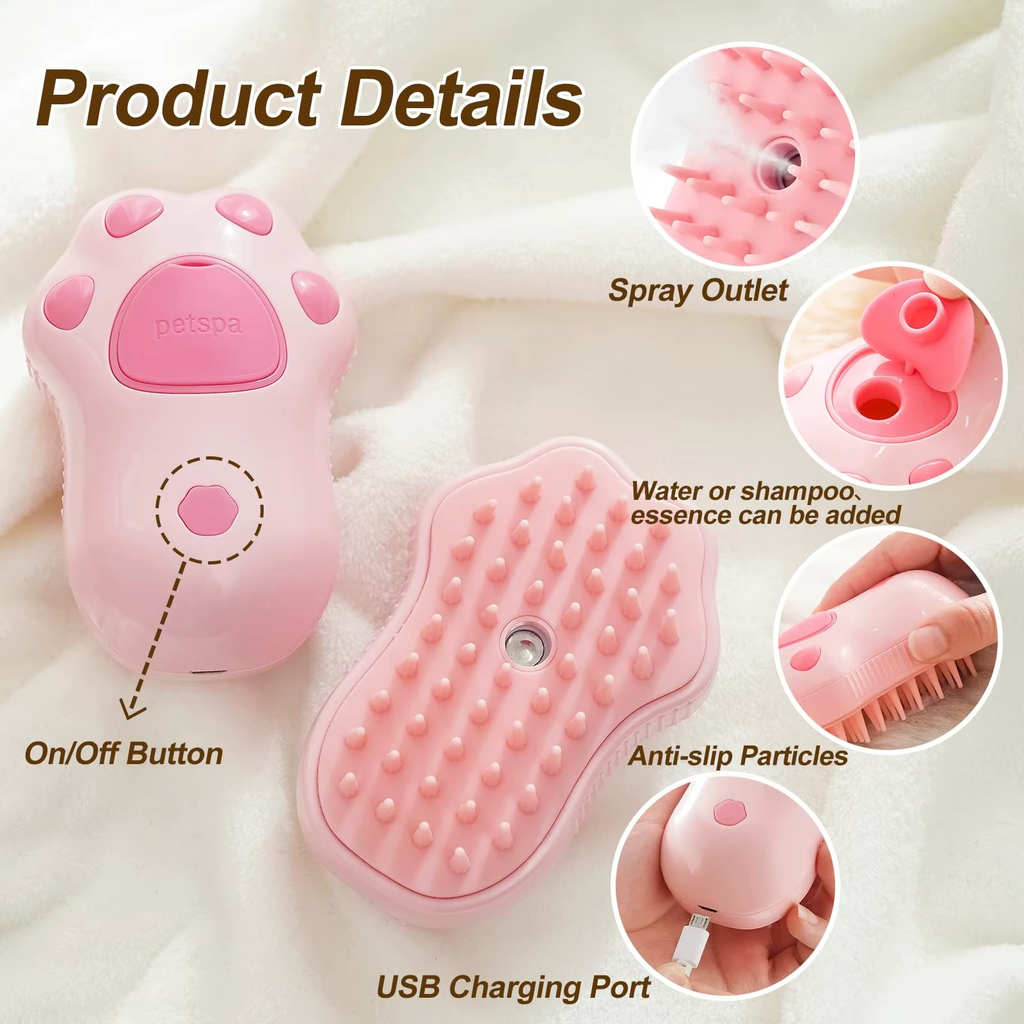 3-in-1 Electric Pet Steam Brush for Cats & Dogs
